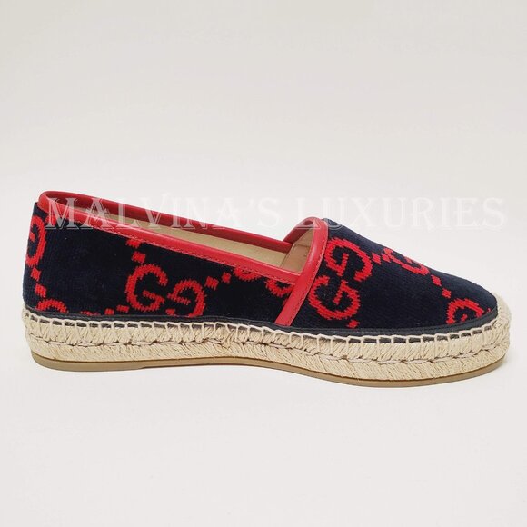 GUCCI SHOES TERRY CLOTH GG LOGO ESPADRILLE FLATS BLUE RED sz IT 36.5 US 6.5 - Picture 10 of 16